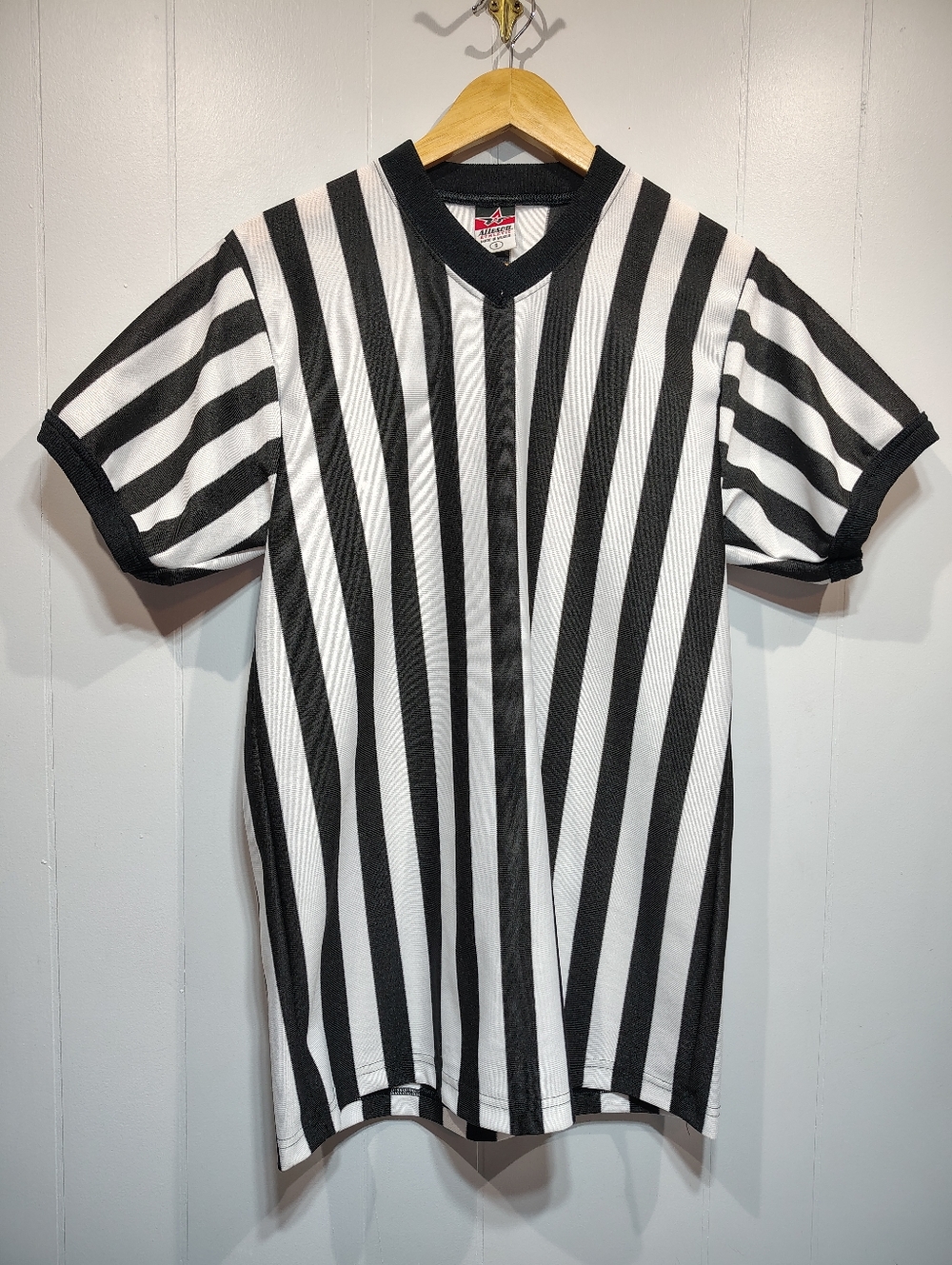 Alleson Athletic Ref Jersey Small Black White Stripe Soccer Football Official